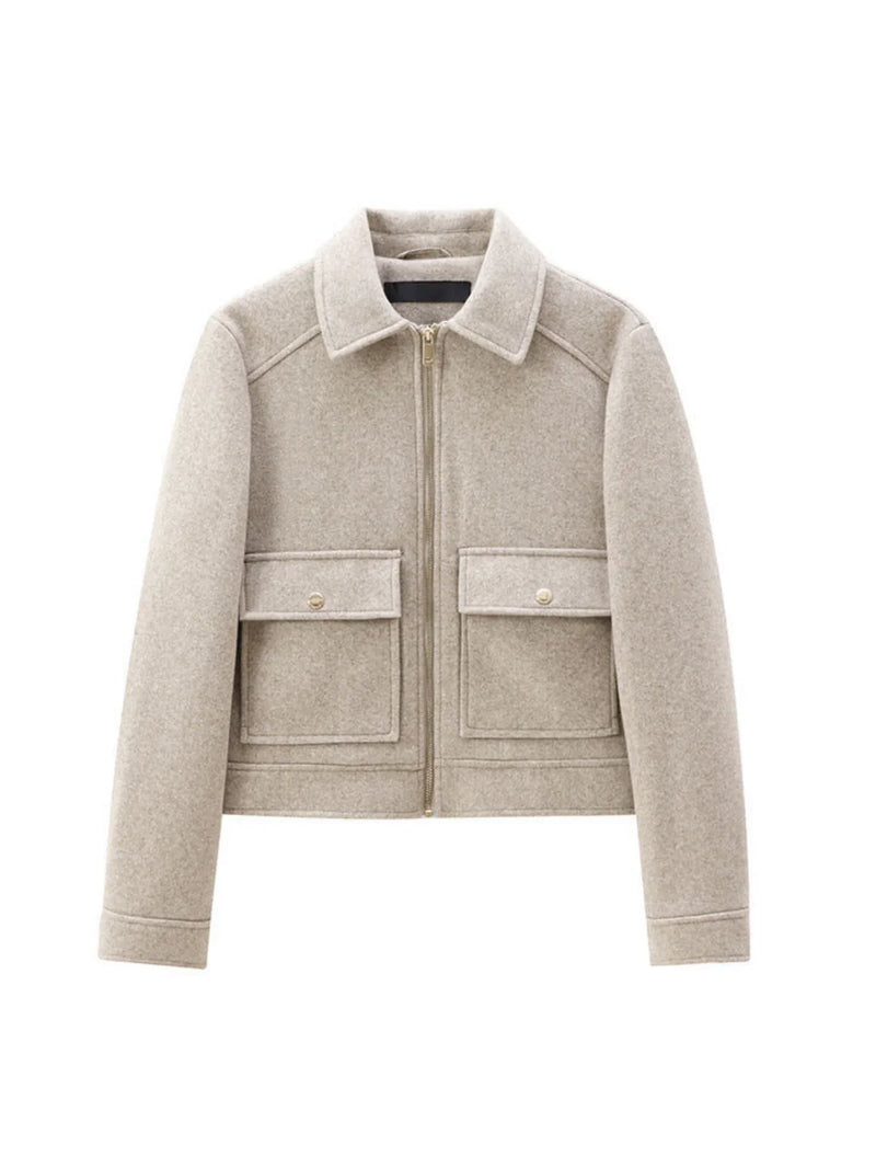 Tweed Lapel Zipper Jacket