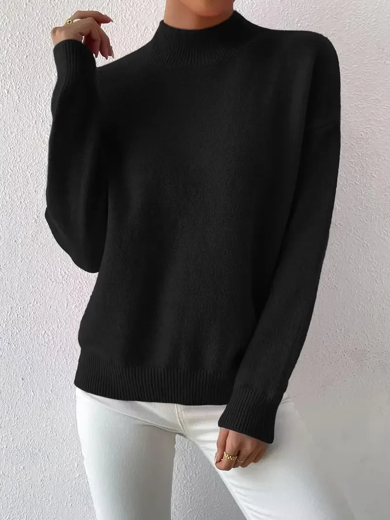 Half Turtleneck Solid Color Long Sleeve Knitted Sweater - LA FEMME WANDERER