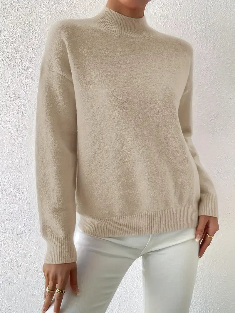 Half Turtleneck Solid Color Long Sleeve Knitted Sweater - LA FEMME WANDERER