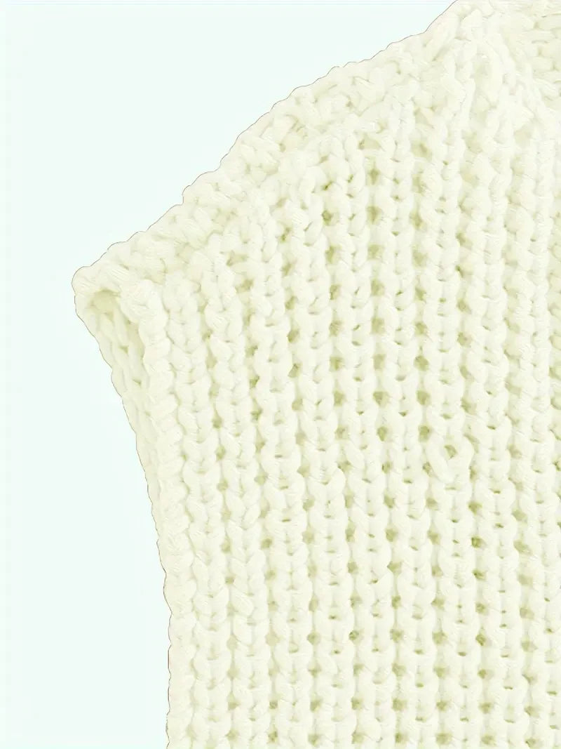 Pocket Sleeveless Short Knitted Cardigan Vest - LA FEMME WANDERER