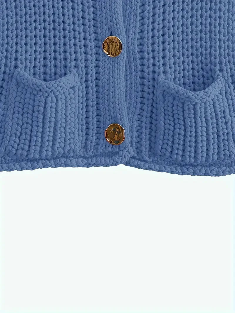 Pocket Sleeveless Short Knitted Cardigan Vest - LA FEMME WANDERER