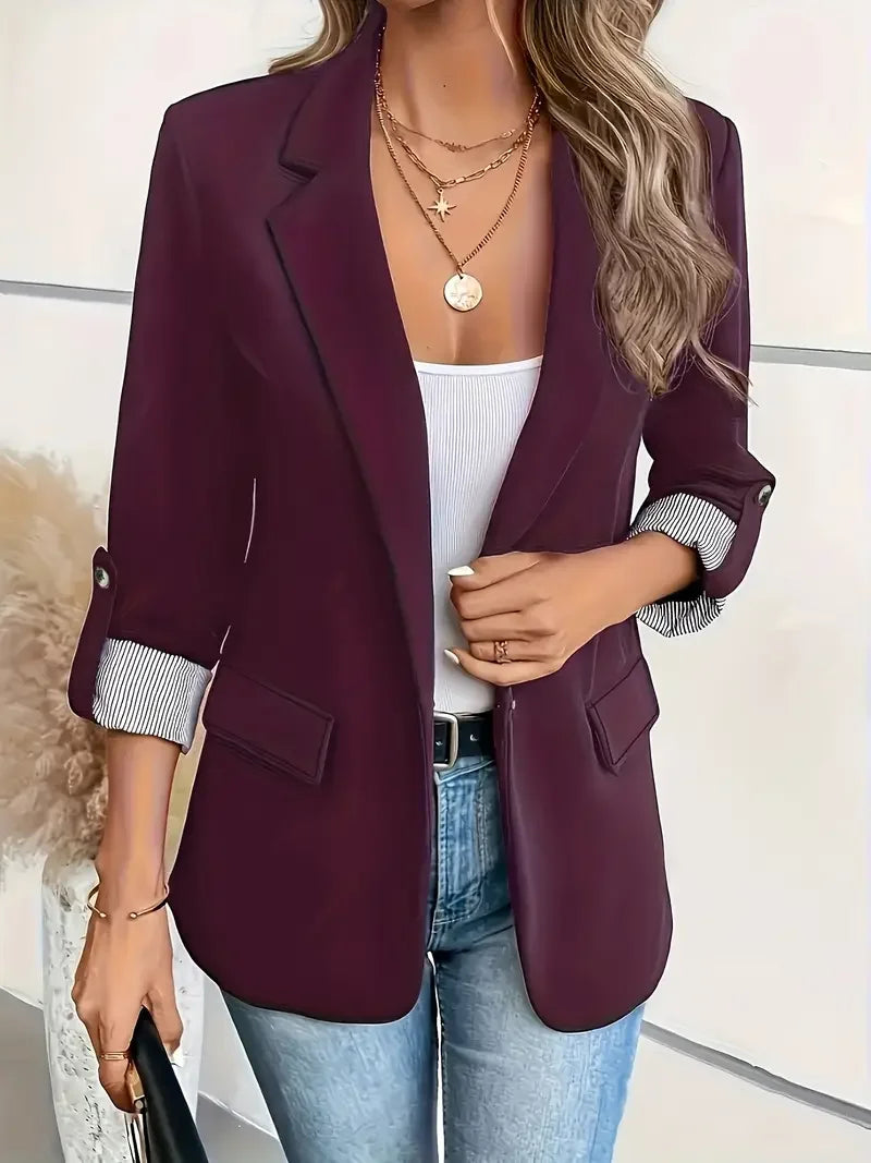Solid Color All-matching Long Sleeve Blazer - LA FEMME WANDERER