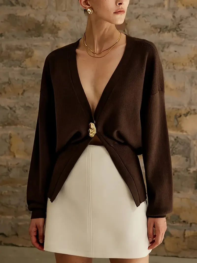 One Button Long Sleeve Waist-controlled Top - LA FEMME WANDERER