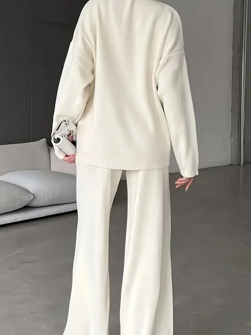 Solid Color Turtleneck Knitting Matching Set - LA FEMME WANDERER