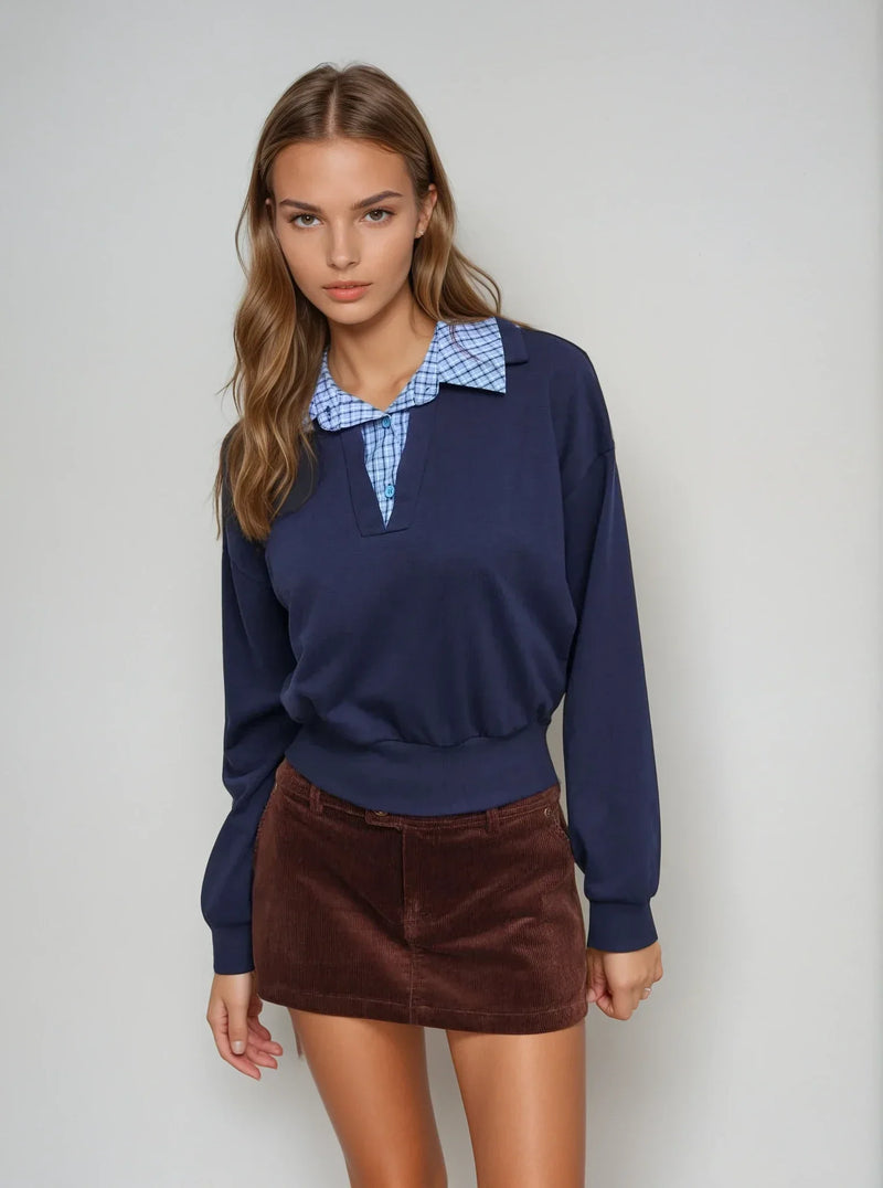 Felpa con colletto a quadri in spugna