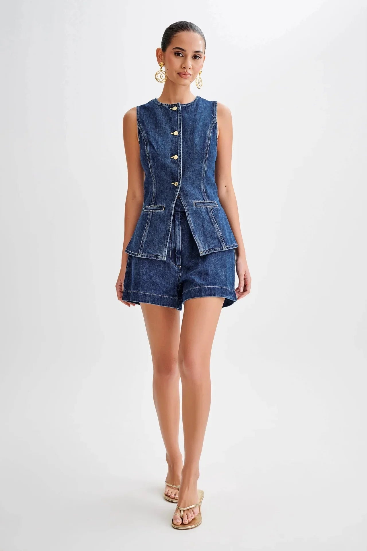 Denim Vest & Shorts Matching Suit - LA FEMME WANDERER