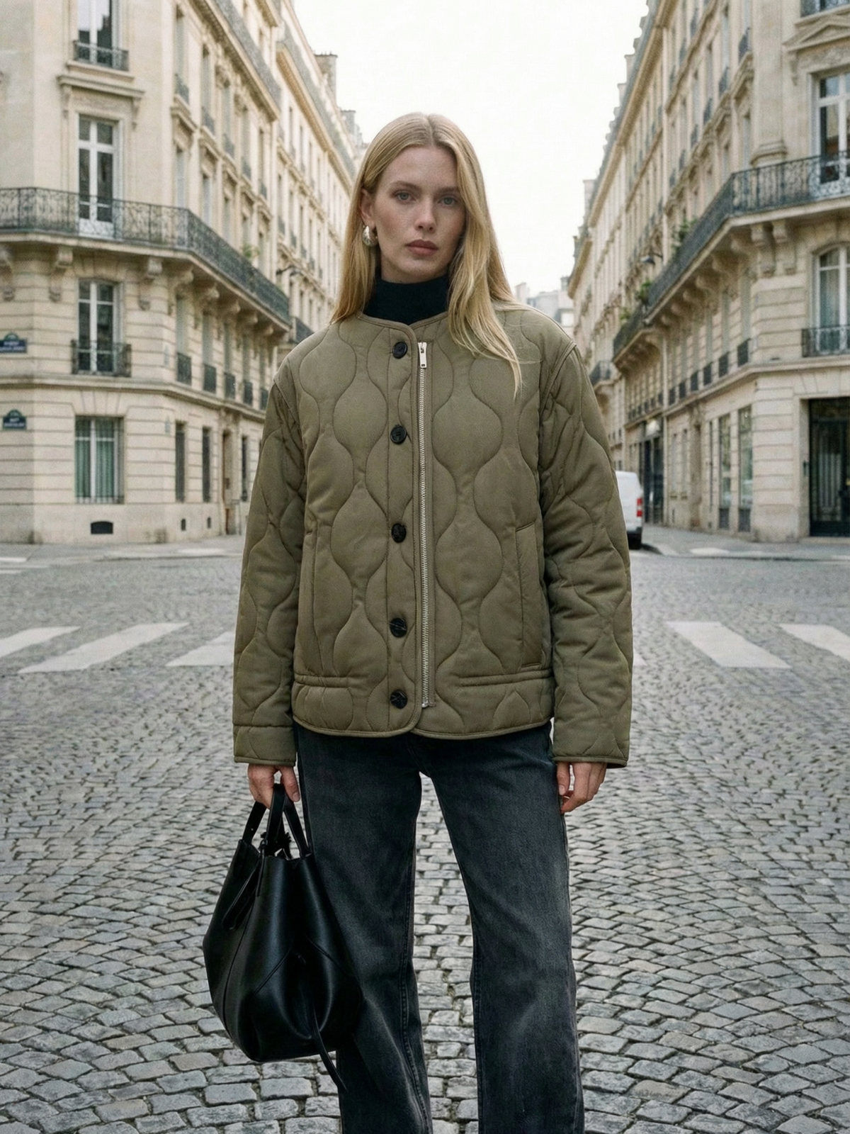 Giacca imbottita trapuntata con cerniera frontale e tasche