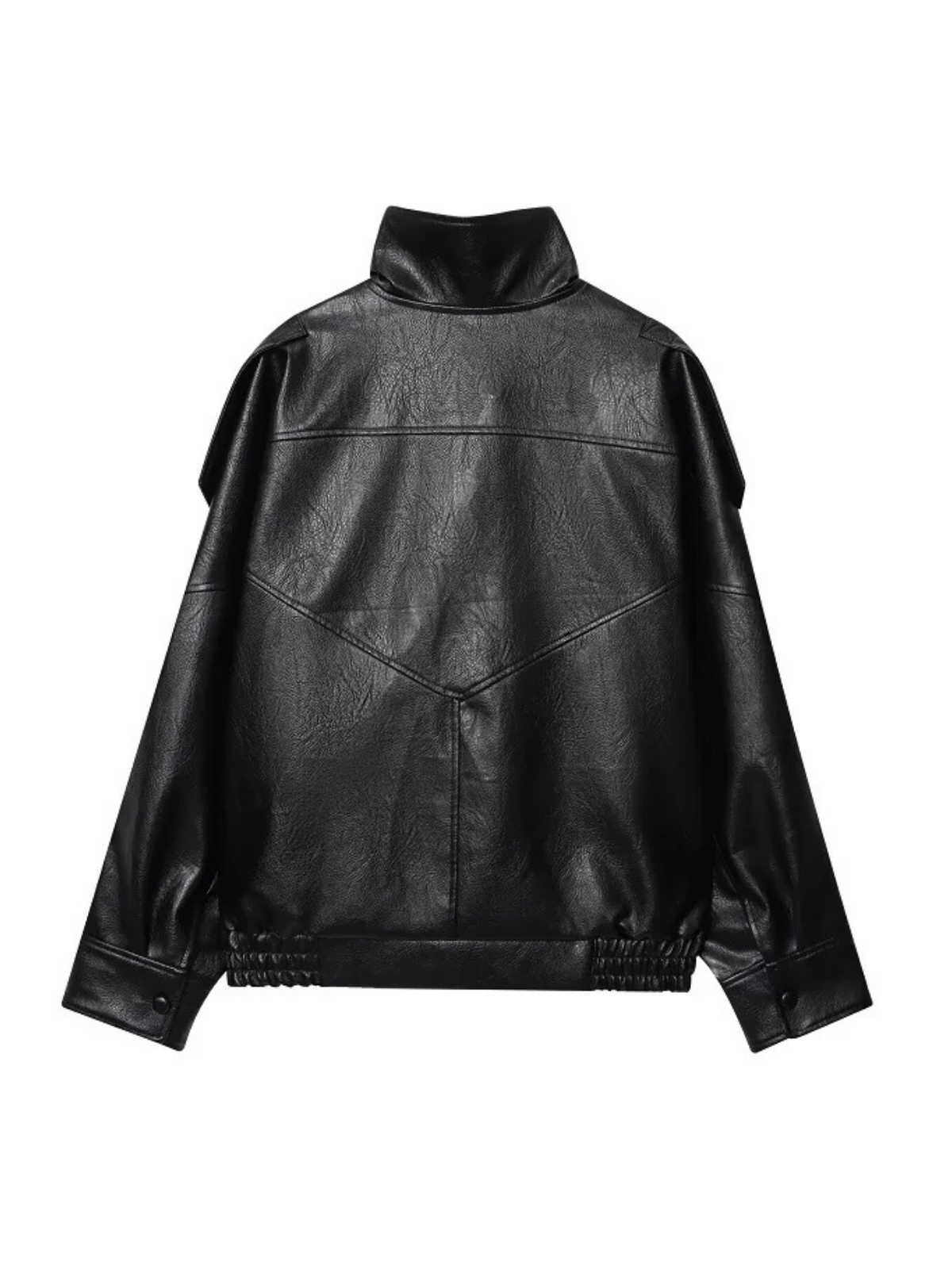 Faux Leather Bomber Jacket For Women Snap Button Office Coat Demi Season Style