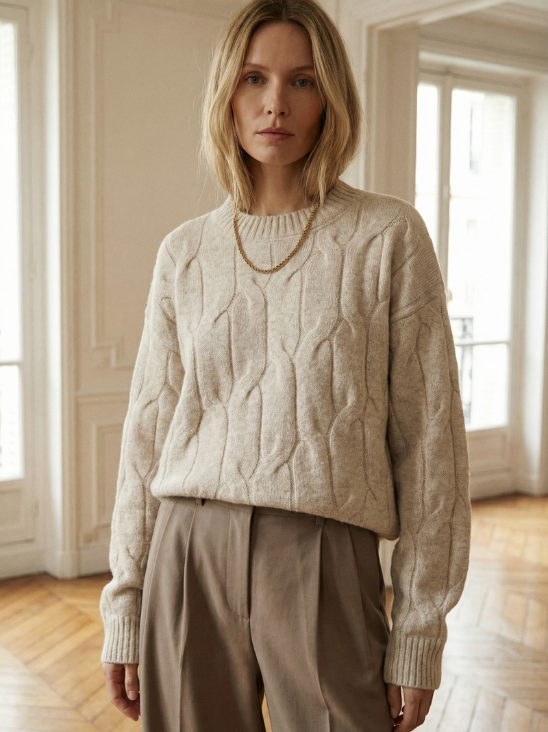 Maglione lavorato a maglia con motivo a trecce