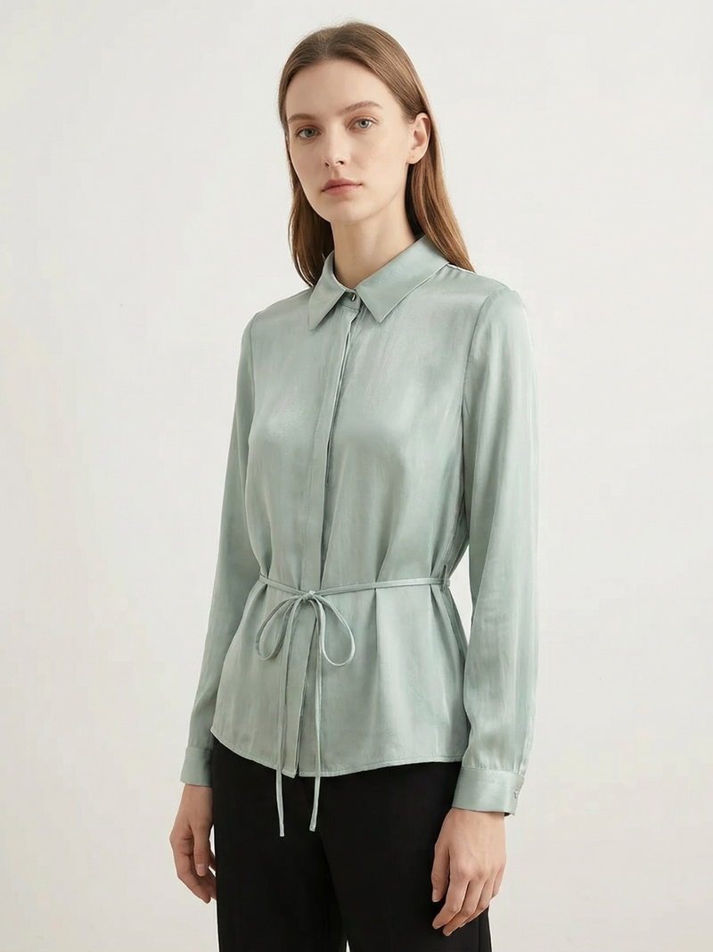Lapel Collar Semi Sheer Blouse