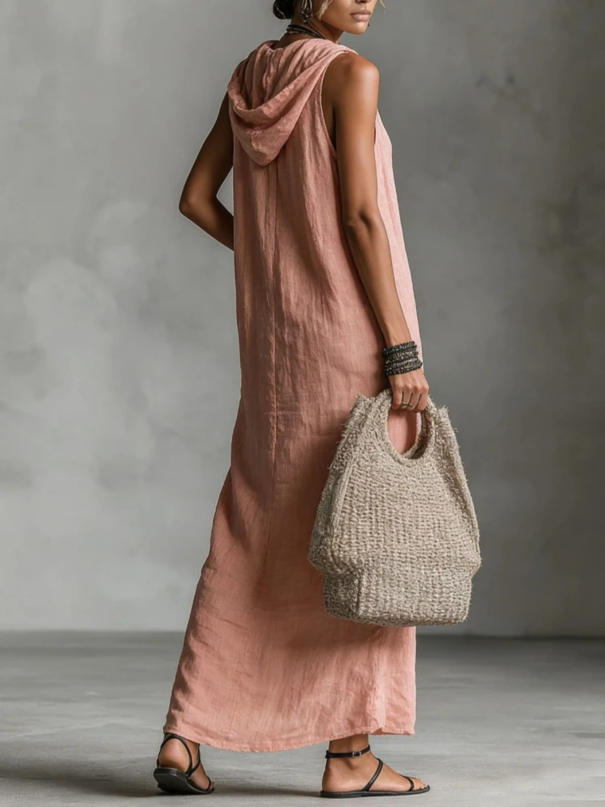 Coastal Style Maxi Dress – Casual Sleeveless Hooded Summer Dress