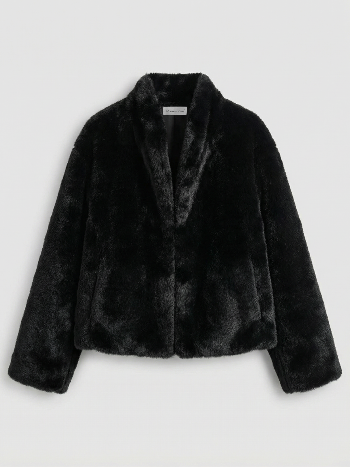 Elegant Black Faux Fur Coat For Women Stand Collar Long Sleeve Regular Fit Winter Wardrobe Essential