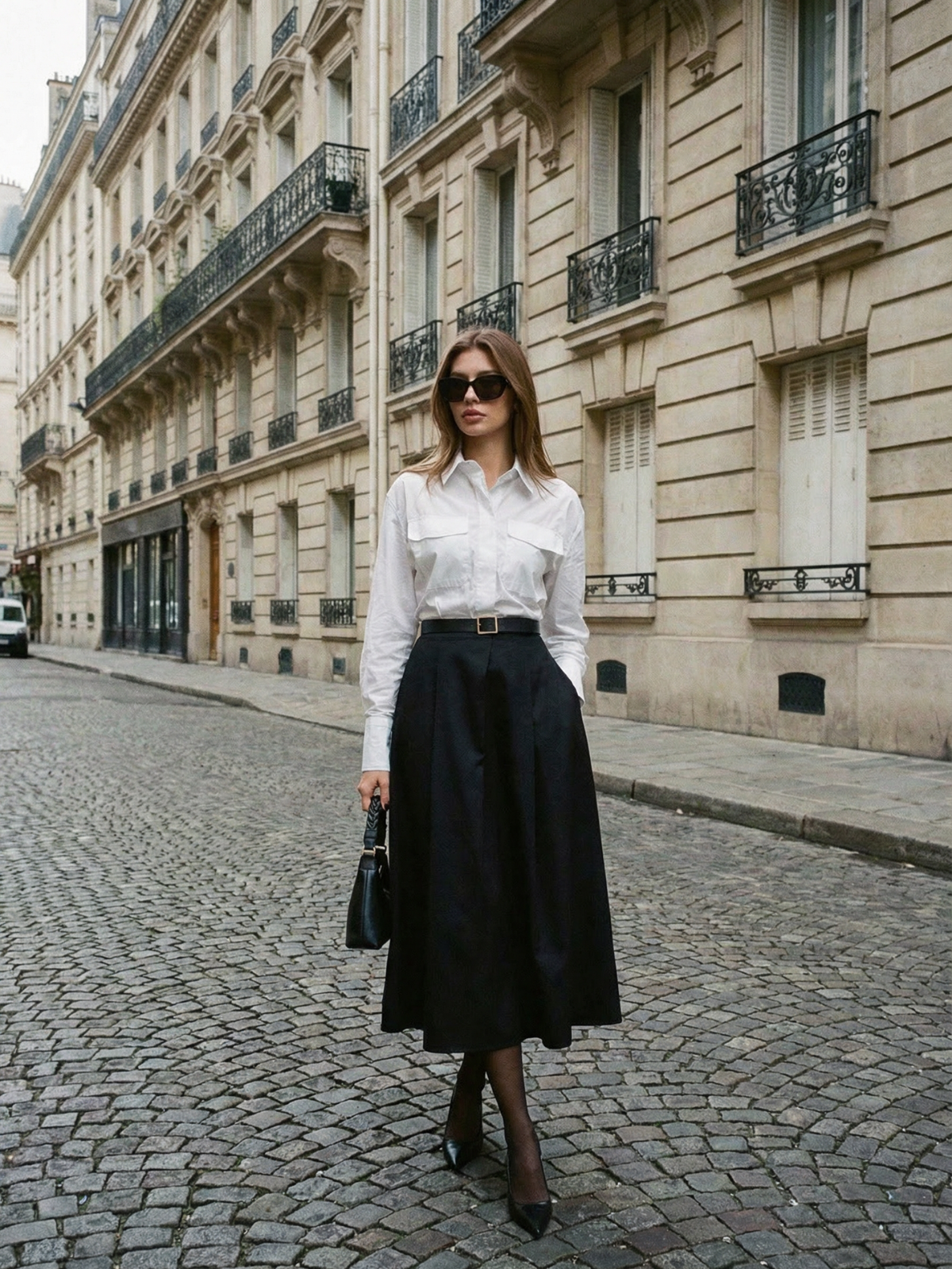 Gonna lunga nera con tasca frontale e bottoni per abbigliamento da ufficio, elegante abbigliamento da lavoro autunnale da donna