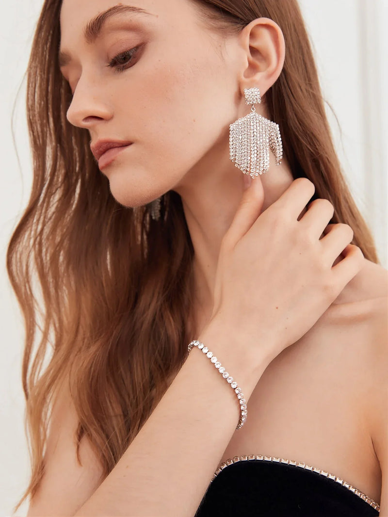 Bracciale con zirconi cubici e strass in argento, da indossare ogni giorno