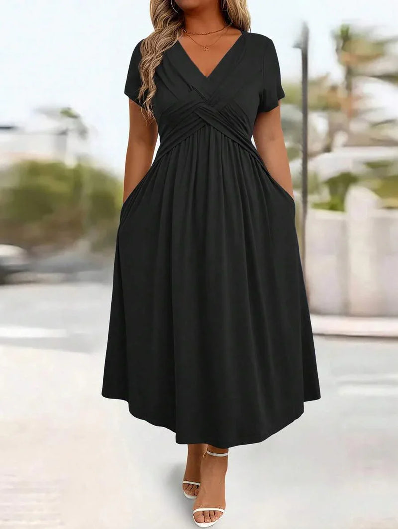 Plus Size Sundress With Pockets V Neck Cinched Waist