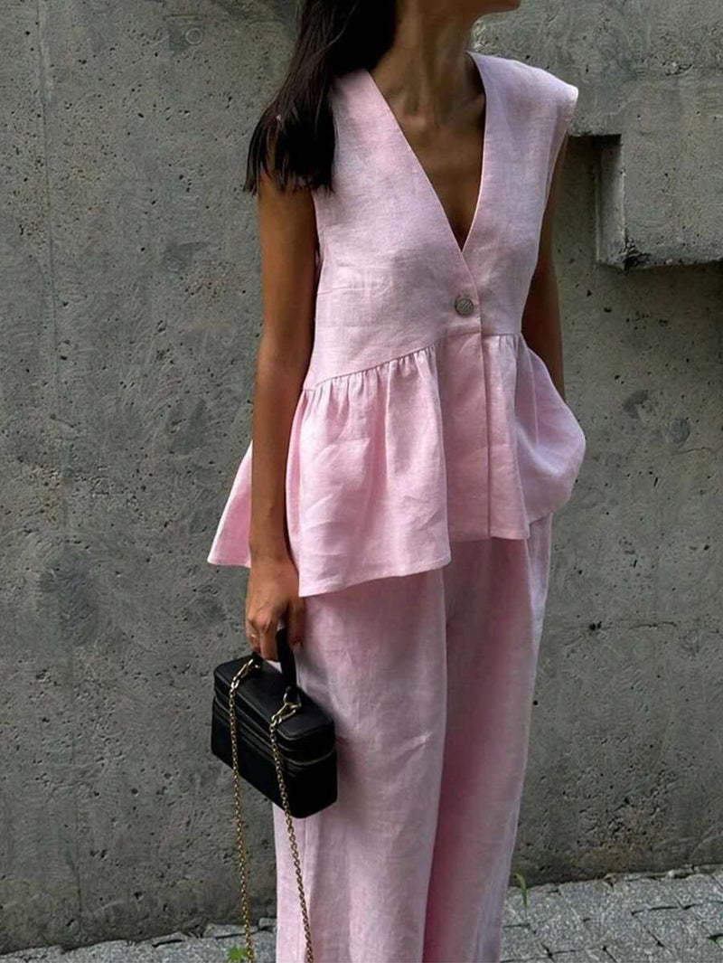 Frill Neck Deep V Two Piece Set