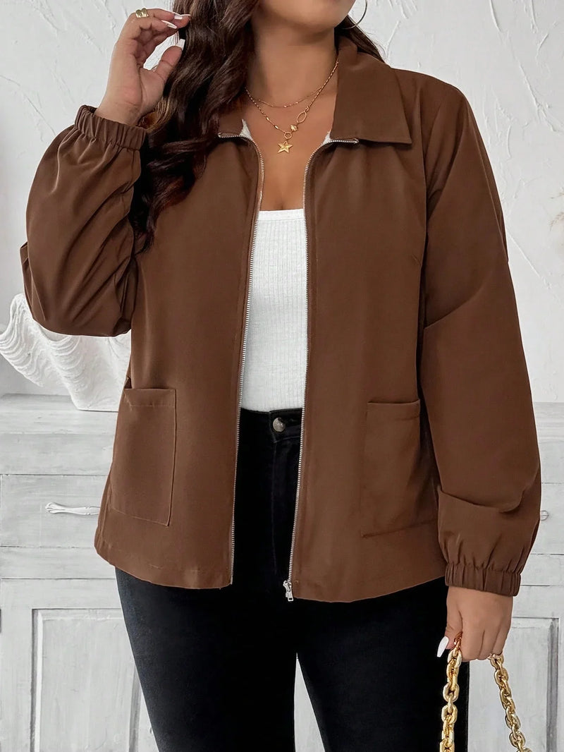 Giacca casual con cerniera frontale, foderata in pile, taglie forti e tasche