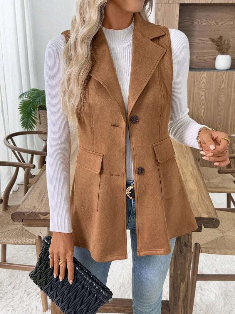 Blazer gilet senza maniche con revers e vestibilità slim con tasche