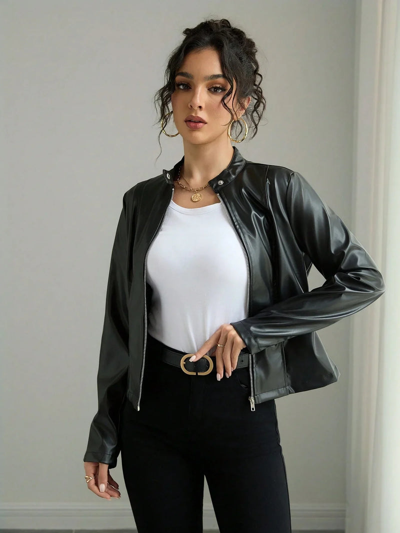 Leather Jacket Stand Collar Timeless Style For Daily Wear