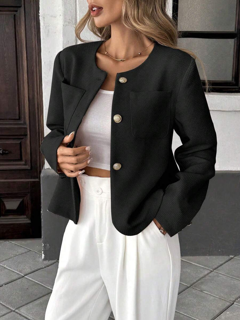 Giacca a maniche lunghe con scollo tondo per donna, vestibilità regolare, casual, primavera estate