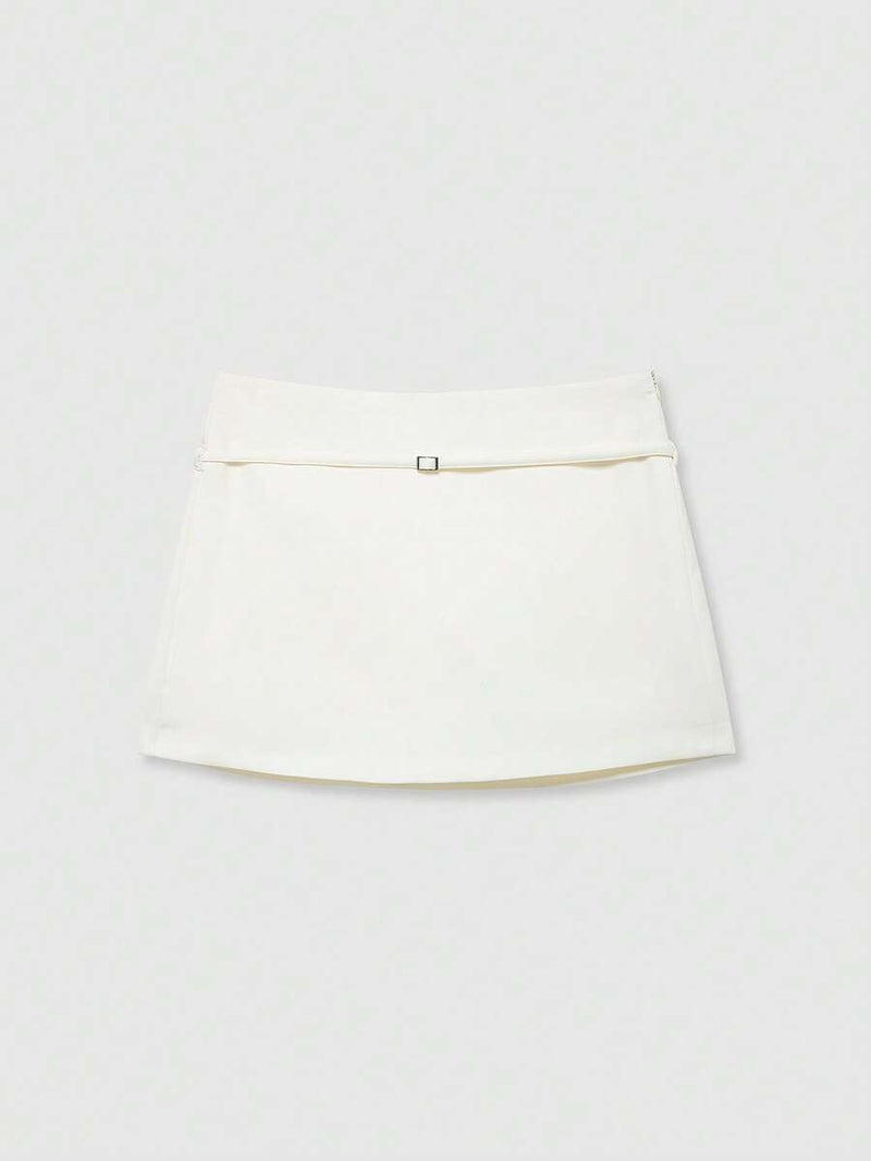 Zipper Waist Belted Midi Skort