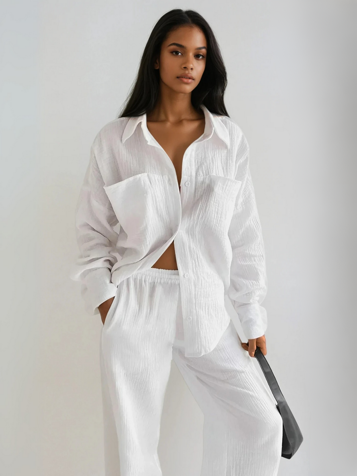 Casual Loose Minimalist Cotton Shirt & Pants Matching Set - LA FEMME WANDERER