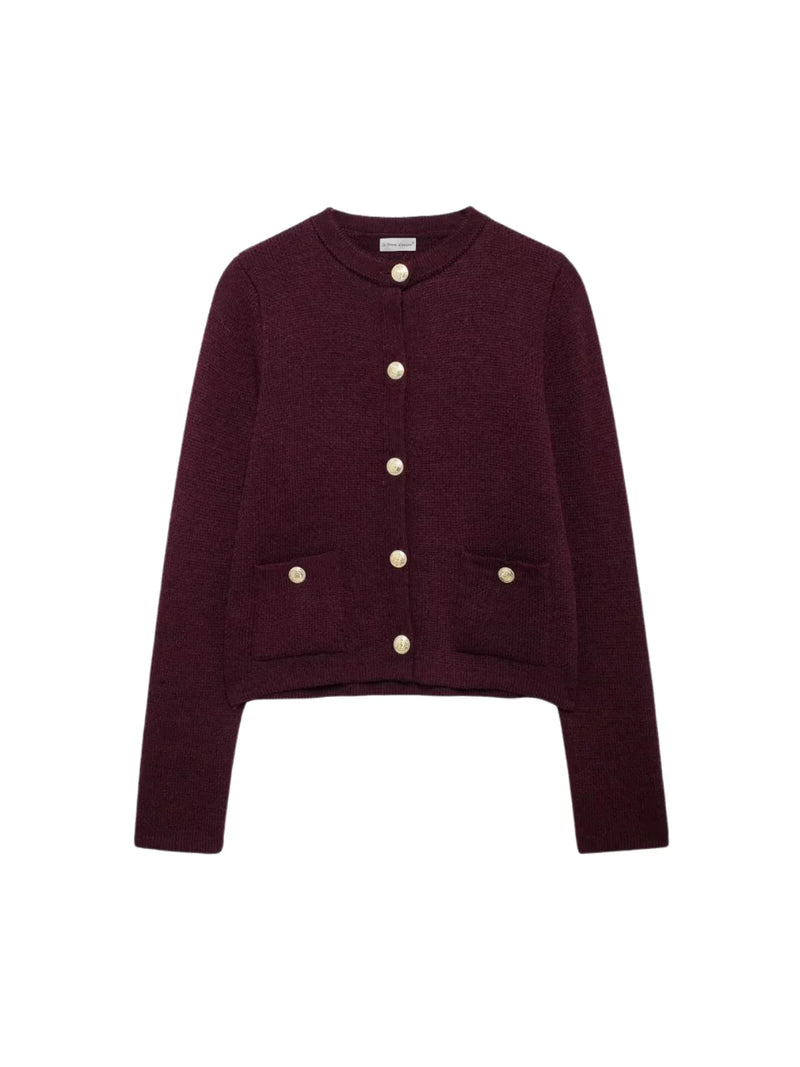 Gold Decorated Row Button Short Knitted Cardigan