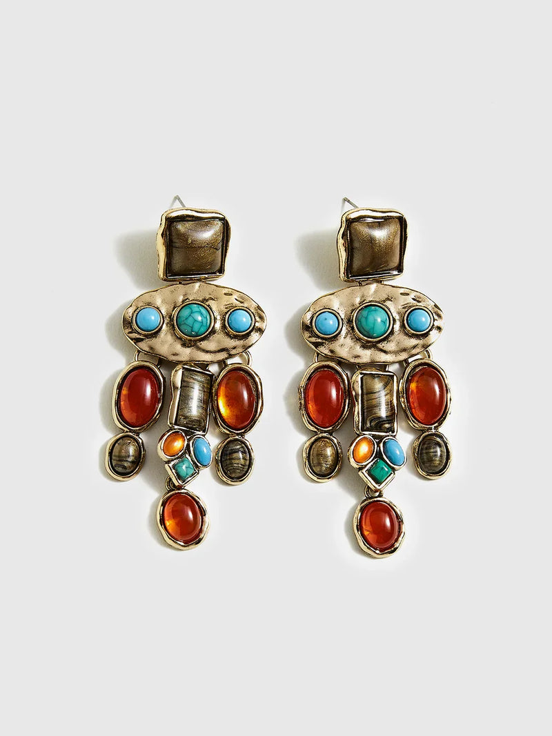 Boho Chic Colorful Gemstones Pendant Earrings