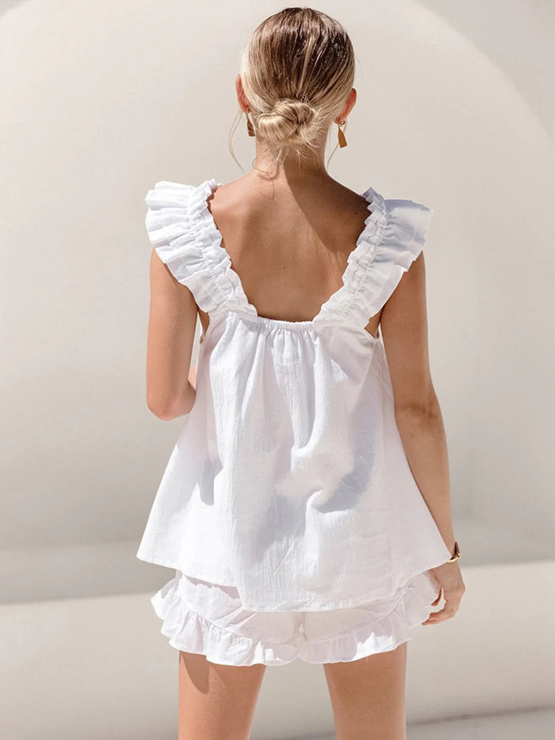 Always Chic Cotton Sling Ruffle Shorts Set - LA FEMME WANDERER