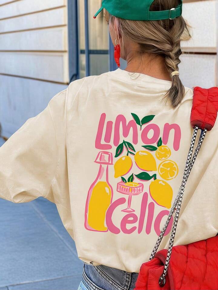 Oversized Lemon & La Dolce Vita Graphic Cotton T-Shirt – Vintage Summer Casual Tee