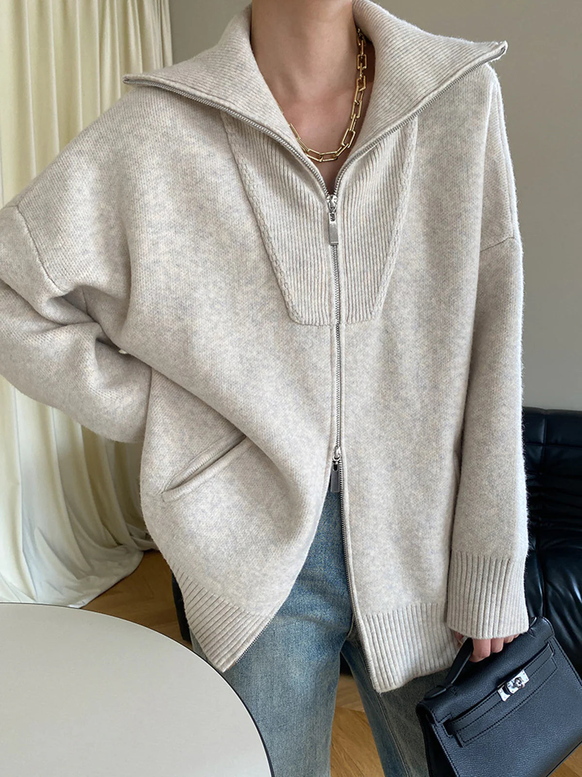 Oversized Open Collar Cardigan - LA FEMME WANDERER
