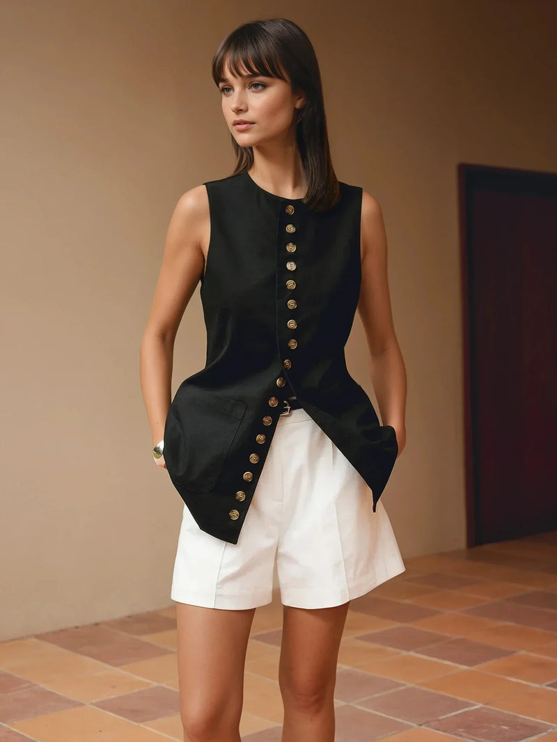 Black Button-Front Vest