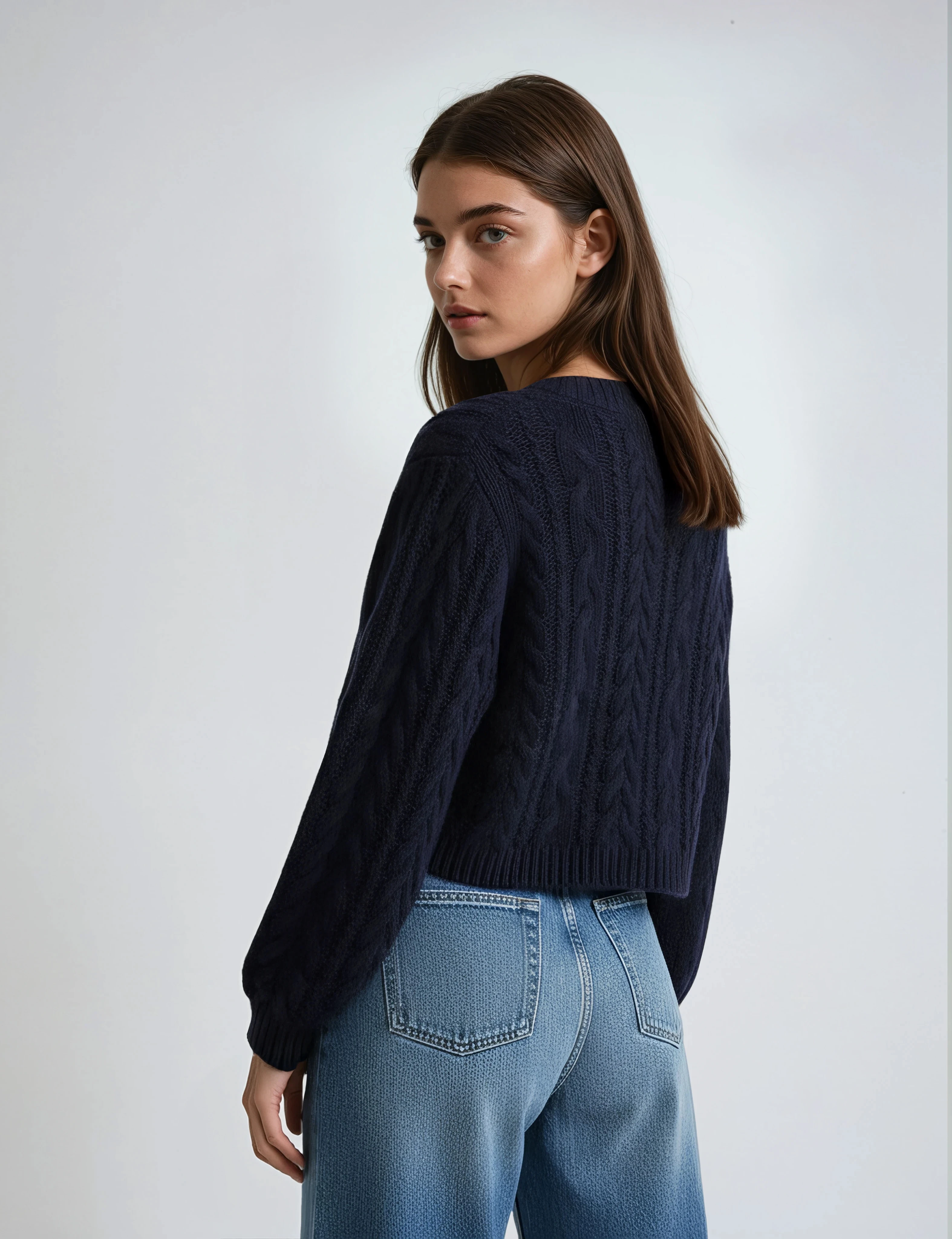 Cardigan blu navy con scollo a V profondo