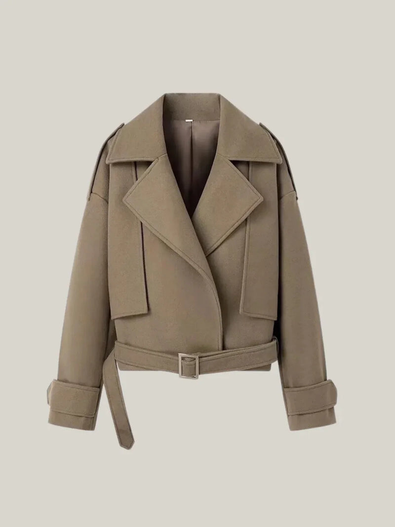 Cappotto in misto lana con collo con cintura