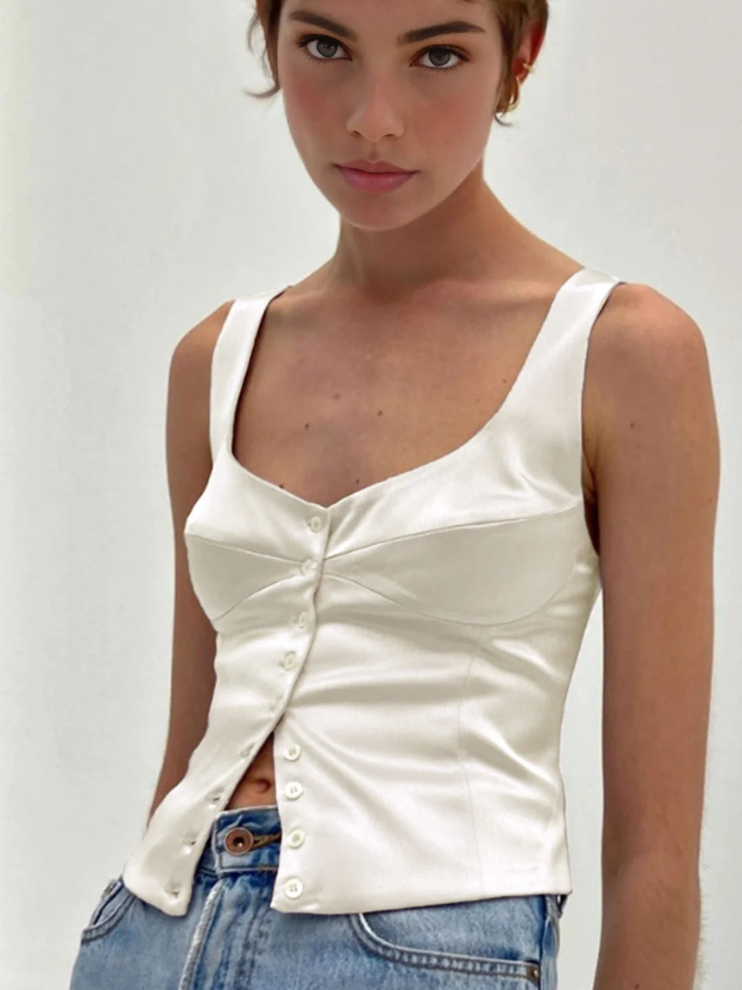 Casual Button-Front Tank Top - LA FEMME WANDERER
