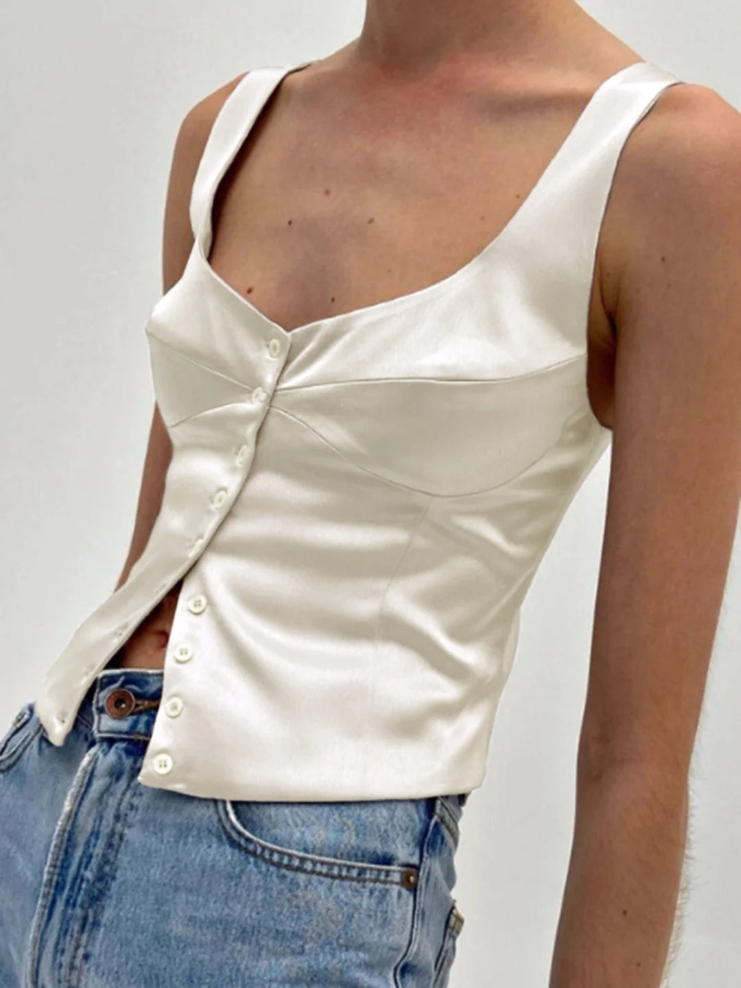 Casual Button-Front Tank Top - LA FEMME WANDERER