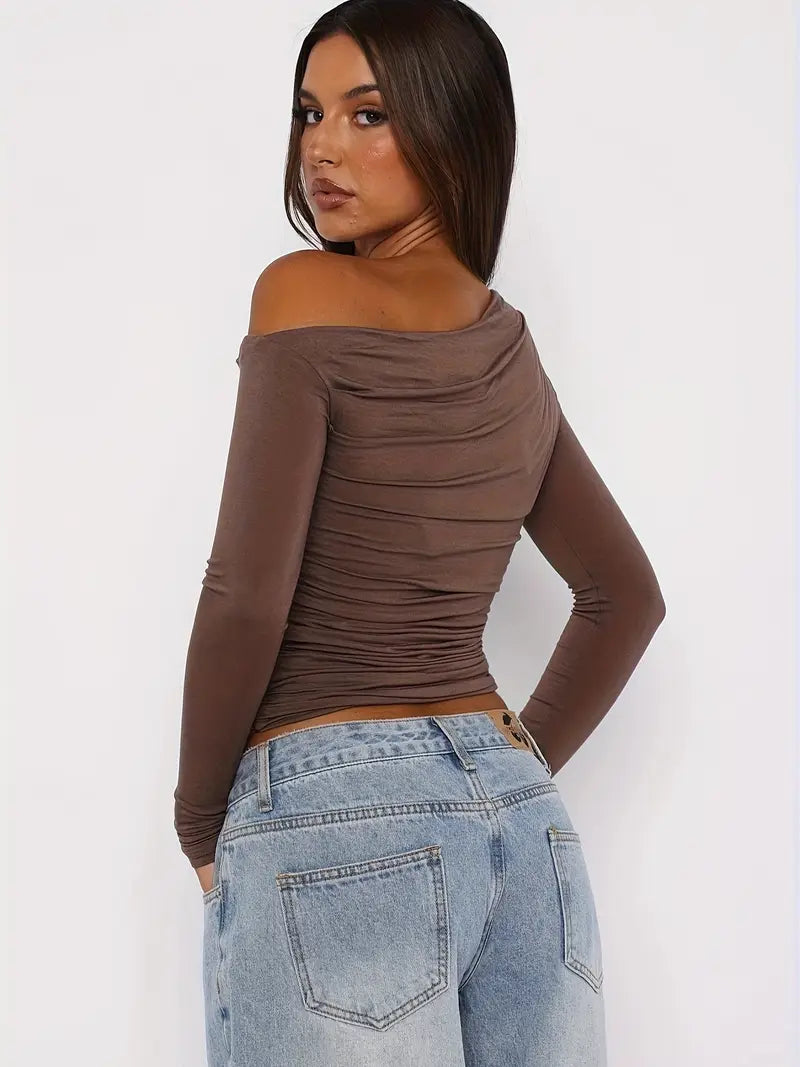 Effortless Style Long Sleeve One-shoulder Top - LA FEMME WANDERER