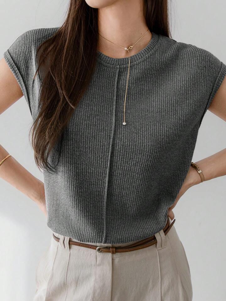 Minimal Style Ribbed Sweater Top