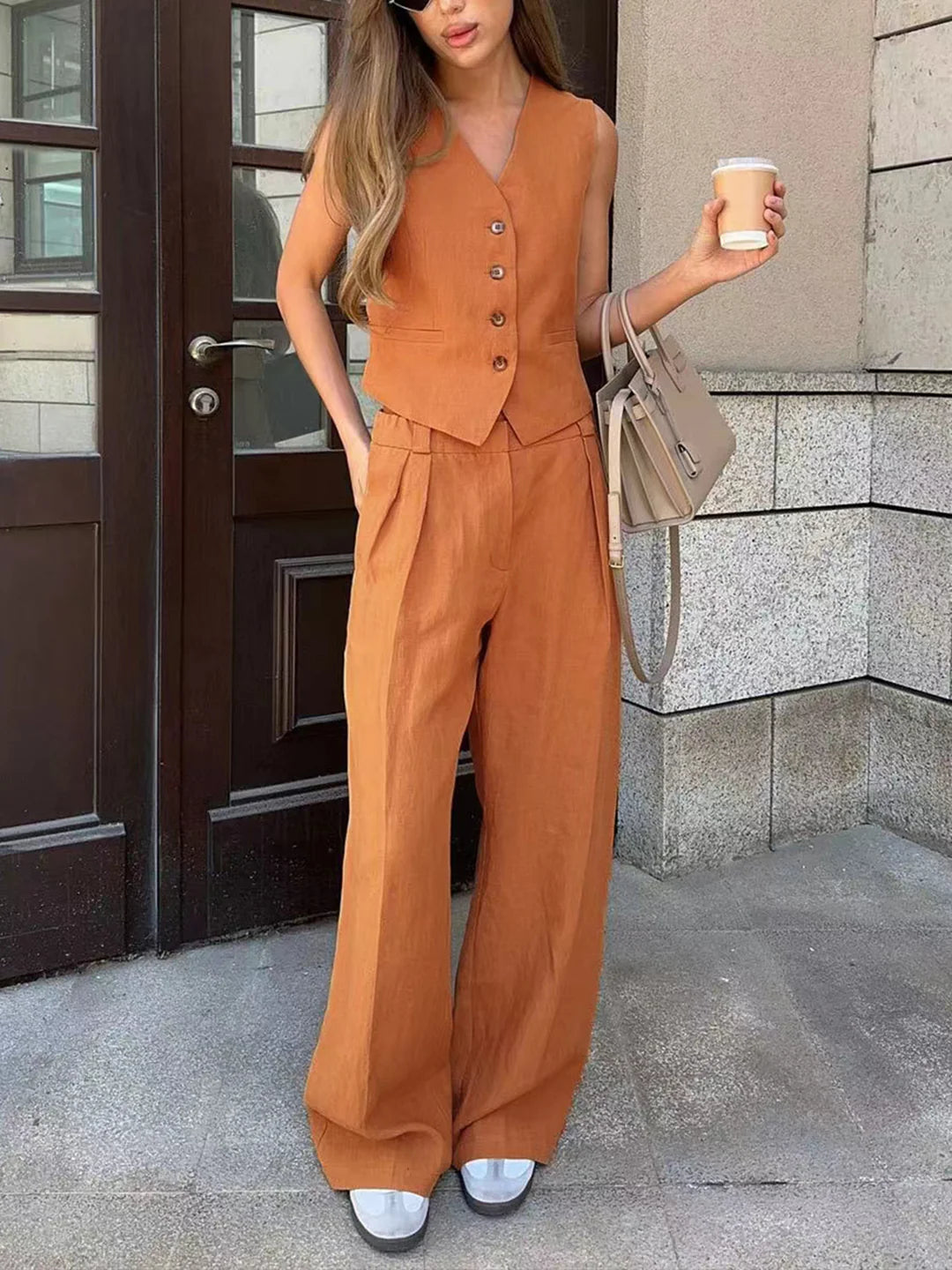 Always Chic Cotton & Linen Pants Matching Set - LA FEMME WANDERER