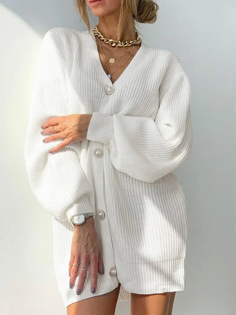 Cardigan oversize a maniche lunghe in tinta unita con perle