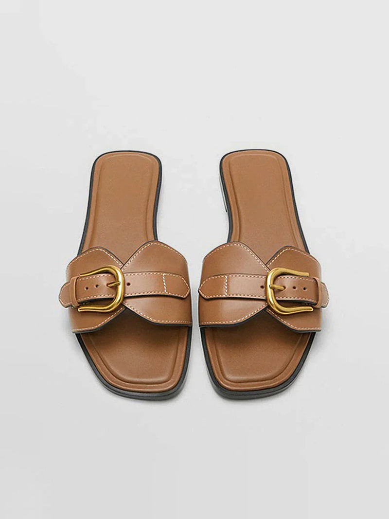 Always Chic Buckled Strap Slide Sandals