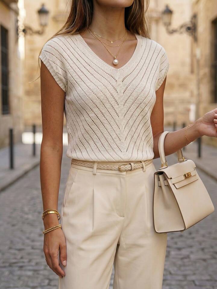 Elegant Cap Sleeve V-Neck Top for Timeless Chic Style
