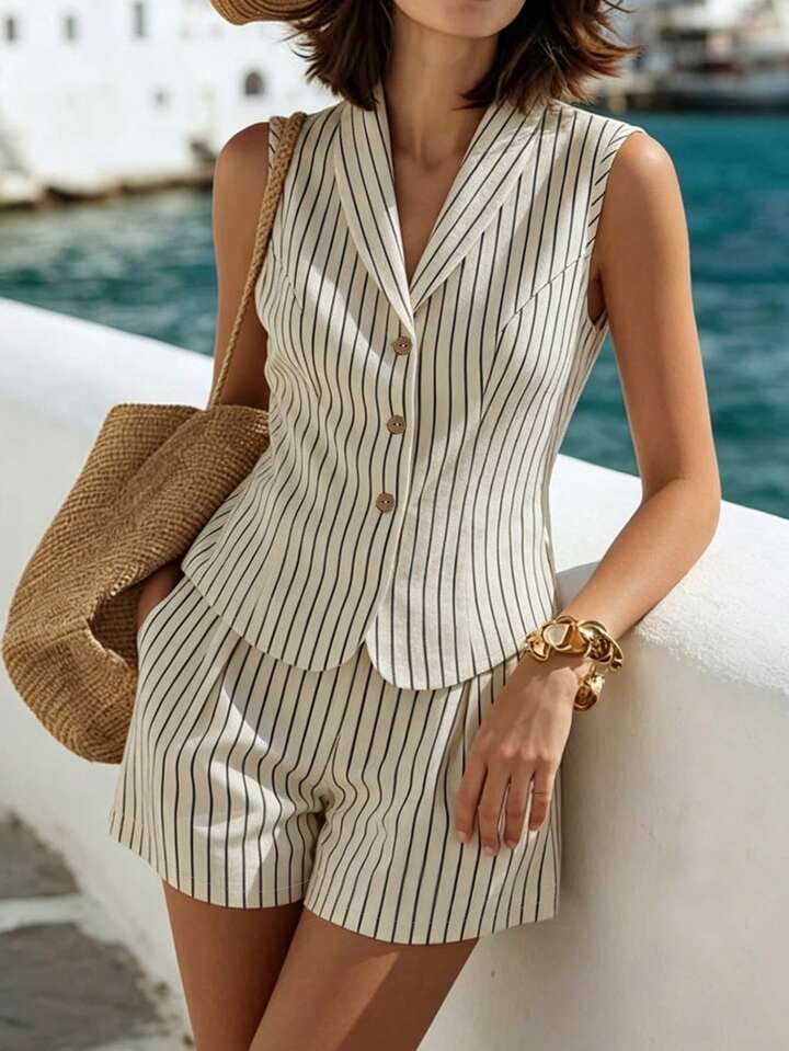 Sleeveless Vest & Tailored Shorts Co-Ord for Coastal Chic Style