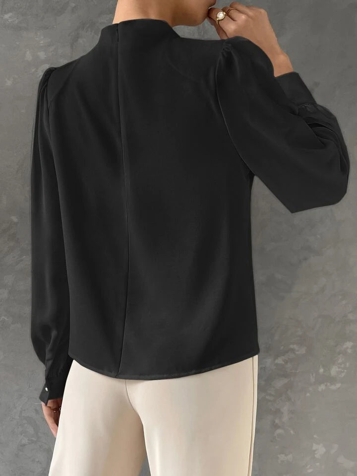 Elegant Bishop Sleeve Draped Top - LA FEMME WANDERER