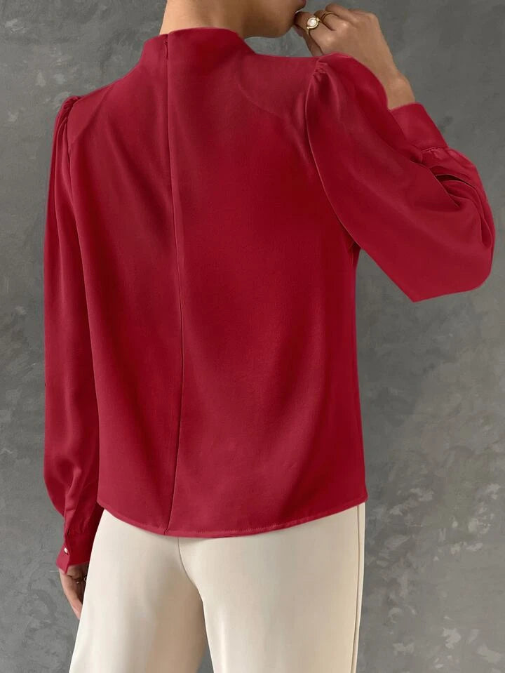 Elegant Bishop Sleeve Draped Top - LA FEMME WANDERER