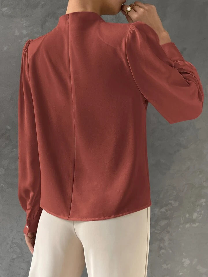 Elegant Bishop Sleeve Draped Top - LA FEMME WANDERER