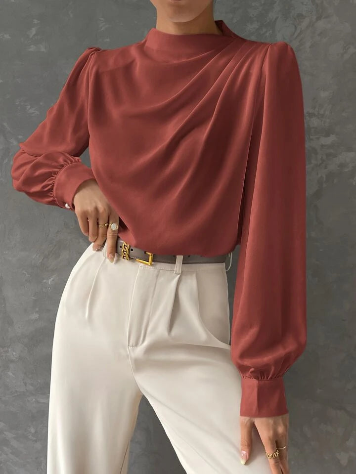 Elegant Bishop Sleeve Draped Top - LA FEMME WANDERER