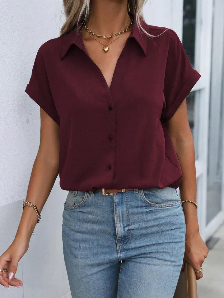 Must-have Short-sleeved Lapel Button Shirt Top