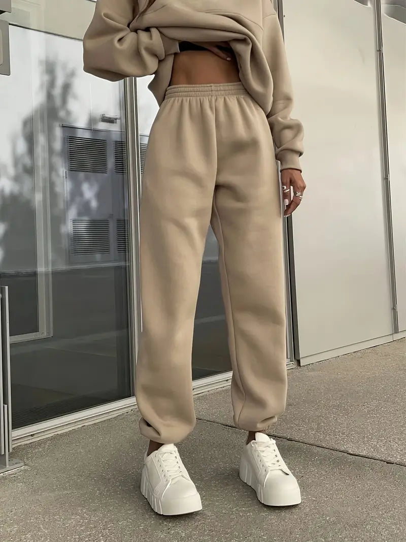 Lapel Solid Color Zipped Casual Matching Set - LA FEMME WANDERER