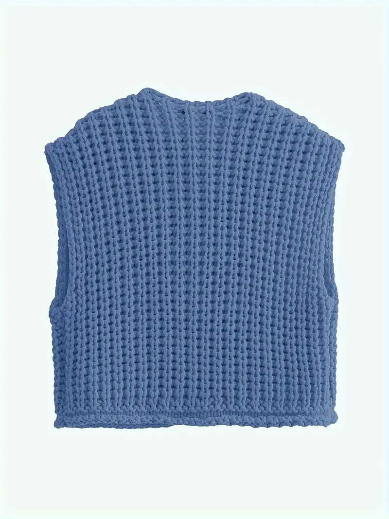 Pocket Sleeveless Short Knitted Cardigan Vest - LA FEMME WANDERER